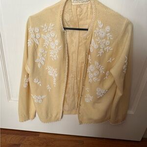 Floral hand beaded Hong Kong vintage Cream Cardigan